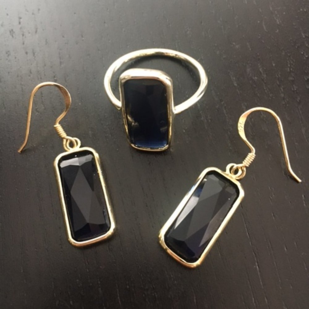 Dark blue stone   ring and earrings